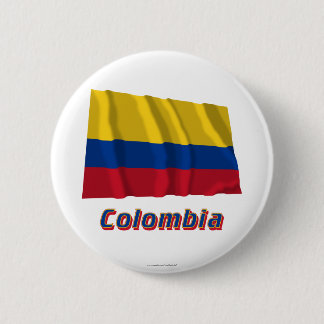 Colombia Waving Flag with Name 6 Cm Round Badge