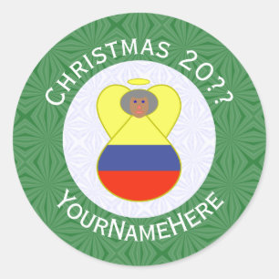 Colombian Abuela Flag Christmas Angel Personalised Classic Round Sticker