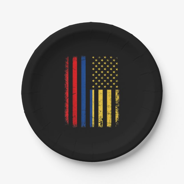 Colombian American Flag Colombian Roots Colombia A Paper Plate (Front)