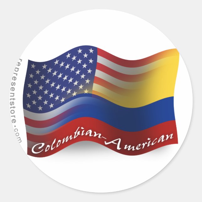 Colombian-American Waving Flag Classic Round Sticker (Front)
