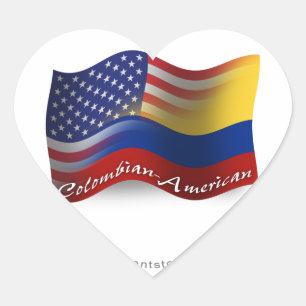 Colombian-American Waving Flag Heart Sticker