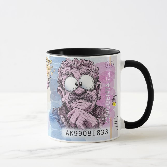 Colombian Currency Cartoon Coffee Mug 50,000 Pesos (Right)