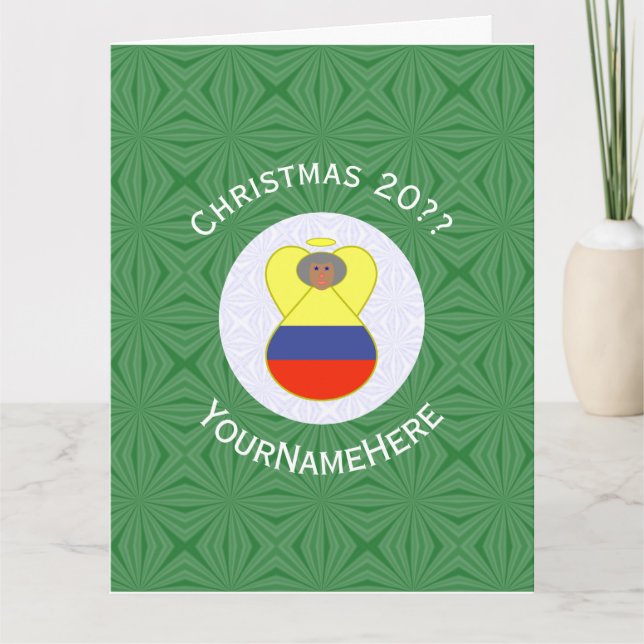 Colombian Flag Abuela Angel Christmas Personalised Card (Front)