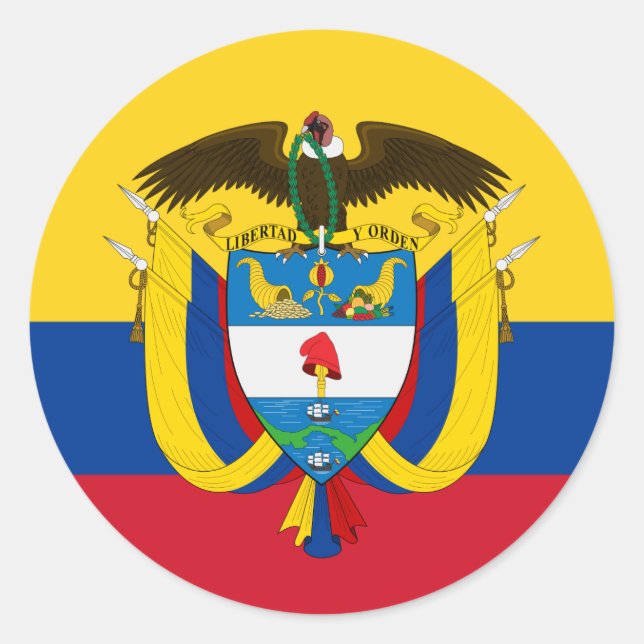 Colombian Flag & Coat of Arms, Flag of Colombia Classic Round Sticker (Front)