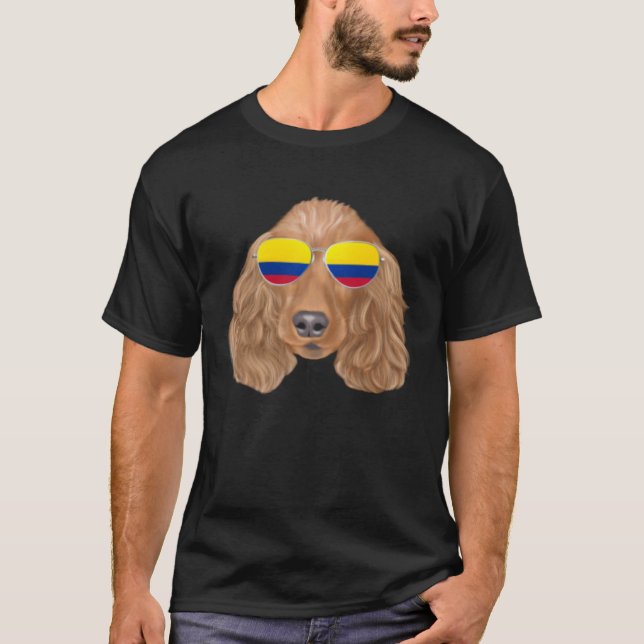 Colombian Flag Cocker Spaniel Dog Colombia Pocket T-Shirt (Front)