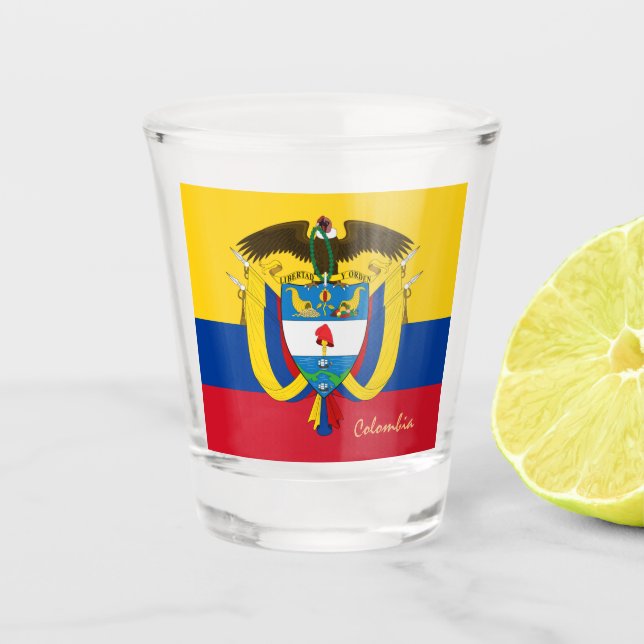 Colombian Flag & Colombia country patriot / sports Shot Glass (Front)