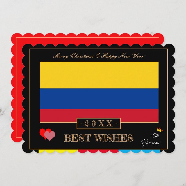 Colombian Flag & Happy New Year/Best Wishes Art Holiday Card (Front/Back)