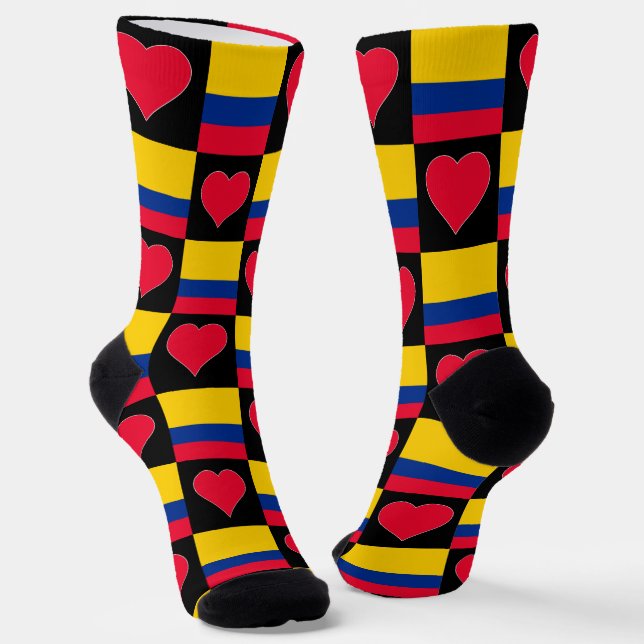Colombian Flag Heart Pattern Fun Colombian Pride Socks (Angled)