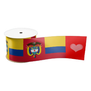 Colombian Flag Ribbon, Emblem, Heart, Colombia Satin Ribbon