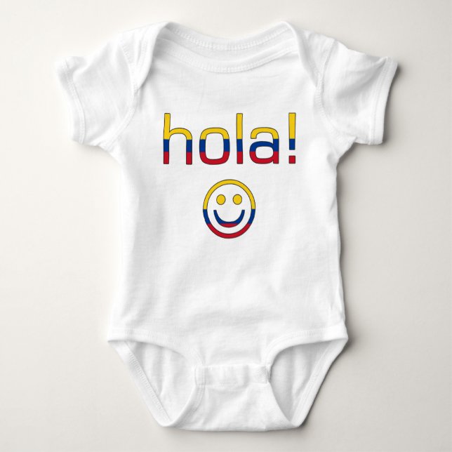 Colombian Gifts : Hello / Hola Face Baby Bodysuit (Front)