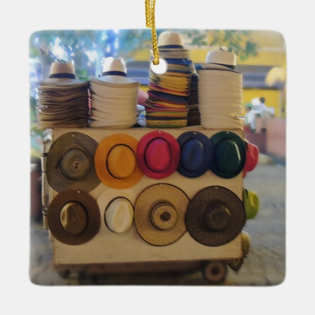 Colombian Hat Shop in the Park Ceramic Tree Decoration (Front)