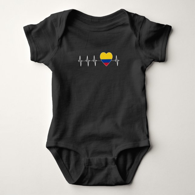 Colombian Heartbeat I Love Colombia Flag Heart Baby Bodysuit (Front)