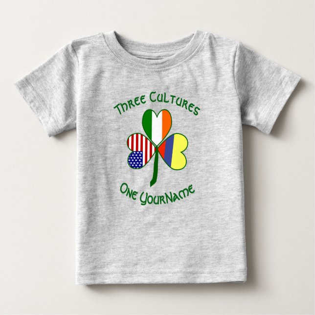 Colombian Irish American Flags Shamrock Your Name Baby T-Shirt (Front)