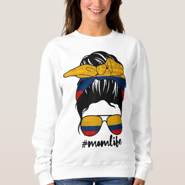 Colombian Mum Messy Bun Colombia Pride Patriotic M Sweatshirt (Front)