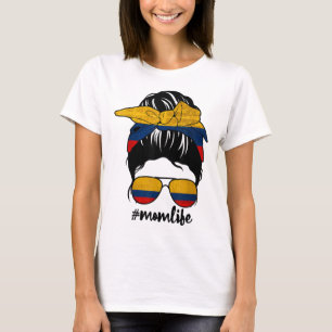 Colombian Mum Messy Bun Colombia Pride Patriotic M T-Shirt