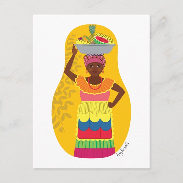 Colombian Palenquera Cartagena Matryoshka Postcard (Front)