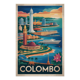 Colombo Sri Lanka Retro Travel Poster Art