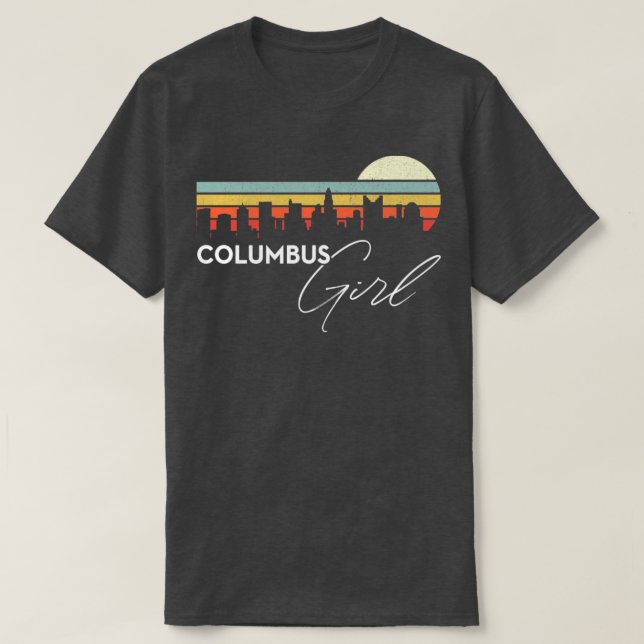 Colombus Girl Retro Sunset City Skyline Souvenir T-Shirt (Design Front)