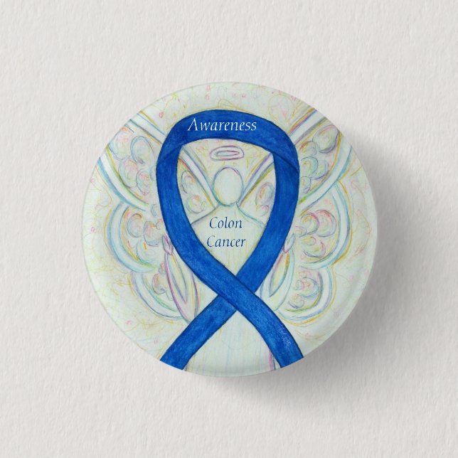 Colon Cancer Angel Blue Awareness Ribbon Art Pin (Front)