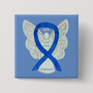 Colon Cancer Angel Blue Awareness Ribbon Art Pin