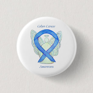 Colon Cancer Angel Blue Awareness Ribbon Art Pin