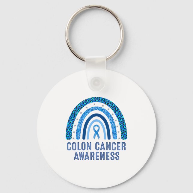 Colon Cancer Awareness Blue Ribbon Design Key Ring (Front)