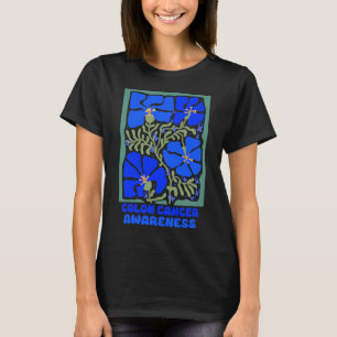 Colon Cancer Awareness Boho Blue Flower T-Shirt