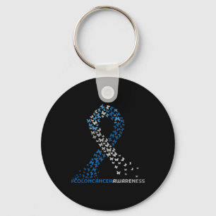 Colon Cancer Awareness Colonoscopy Blue Ribbon Key Ring
