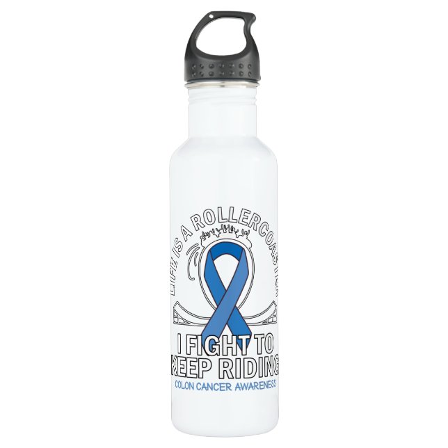 Colon cancer awareness dark blue ribbon 710 ml water bottle (Front)