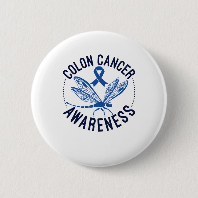 Colon Cancer Awareness Dragonfly Blue Ribbon 6 Cm Round Badge (Front)