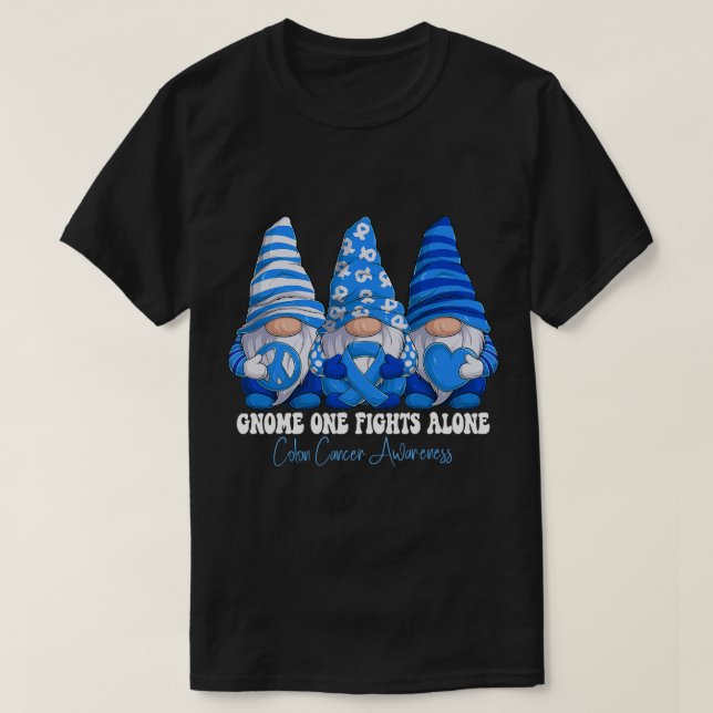 Colon Cancer Awareness Month Blue Ribbon Gnomies S T-Shirt (Design Front)