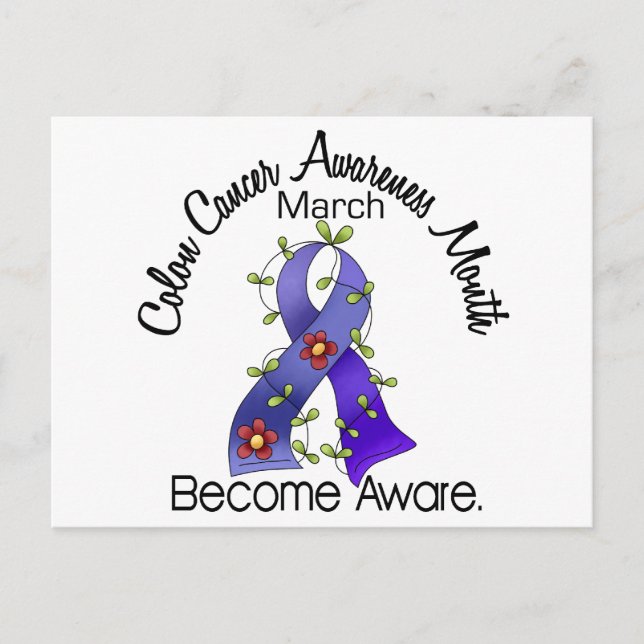 Colon Cancer Awareness Month Flower Ribbon 2 Postcard (Front)