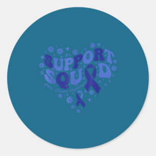 Colon cancer awareness support squad ribbon heart classic round sticker