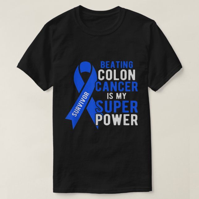 Colon Cancer Awareness Survivor Men Women Superpow T-Shirt (Design Front)