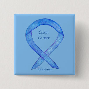 Colon Cancer Blue Awareness Ribbon Custom Art Pin
