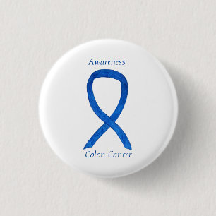 Colon Cancer Blue Awareness Ribbon Custom Art Pin