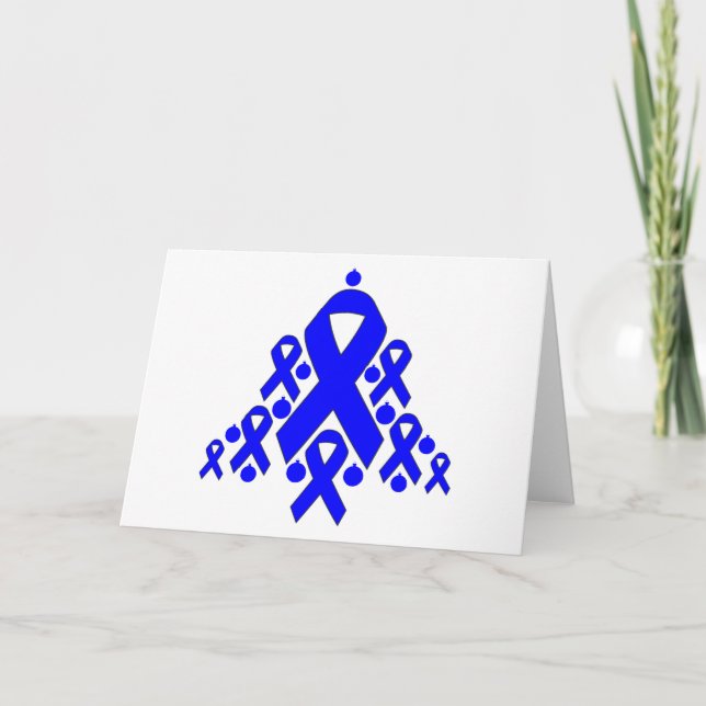 Colon Cancer Christmas Ribbon Tree Holiday Card (Front)