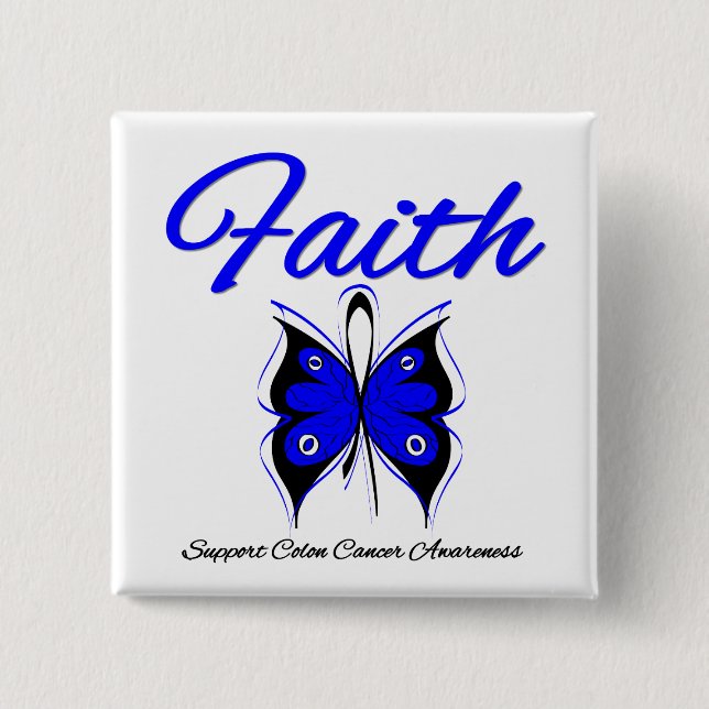 Colon Cancer Faith Butterfly Ribbon 15 Cm Square Badge (Front)