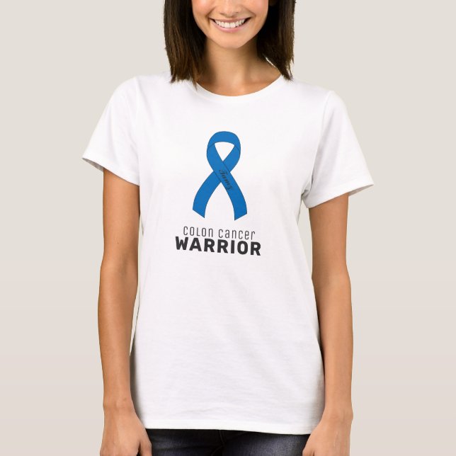 Colon Cancer Ribbon White T-Shirt (Front)