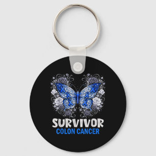 Colon Cancer Survivor Butterfly Flower Girls Key Ring