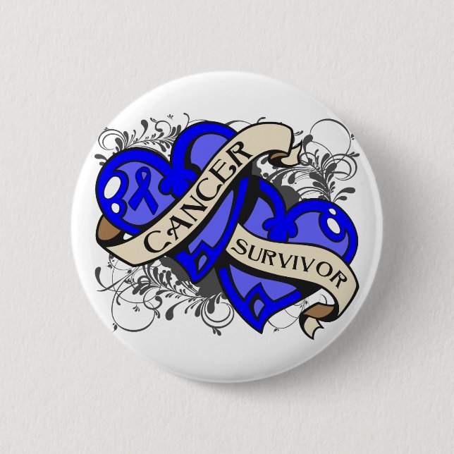 Colon Cancer Survivor Dual Hearts 6 Cm Round Badge (Front)