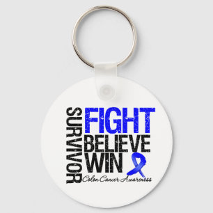 Colon Cancer Survivor Fight Believe Win Motto Key Ring