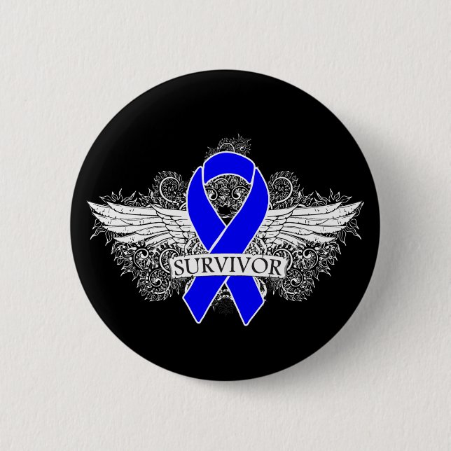 Colon Cancer Winged SURVIVOR Ribbon 6 Cm Round Badge (Front)