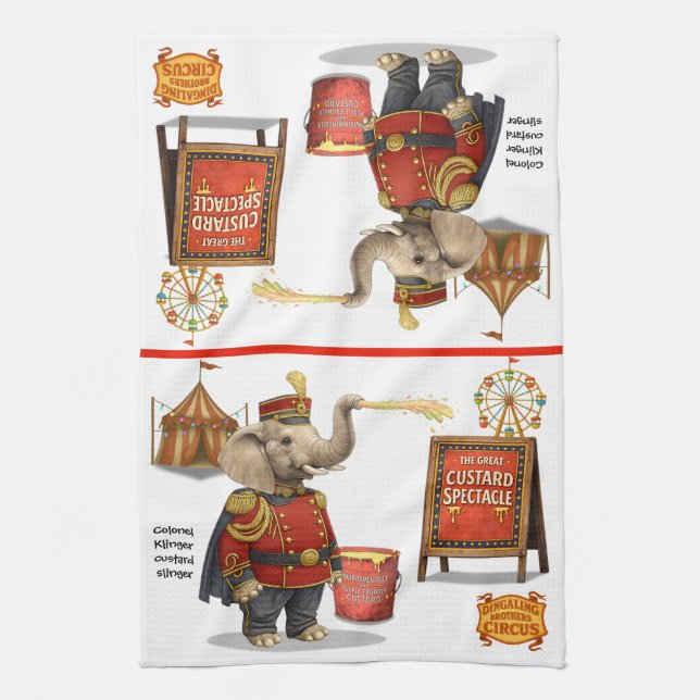 Colonel Klinger, custard slinger Tea Towel (Vertical)