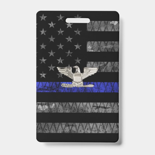 Colonel Thin Blue Line Distressed Flag ID Badge (Front)