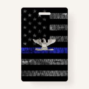 Colonel Thin Blue Line Distressed Flag ID Badge