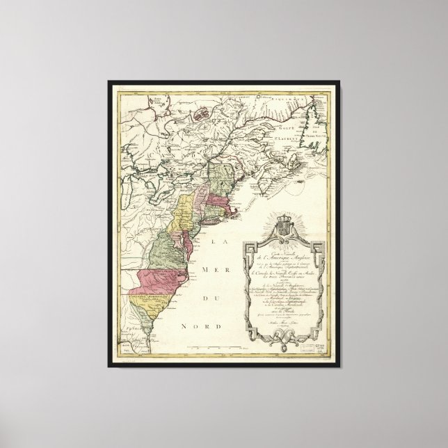 Colonial America Map by Matthaus Lotter (1776) Canvas Print (Front)