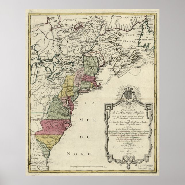 Colonial America Map by Matthaus Lotter (1776) Poster (Front)