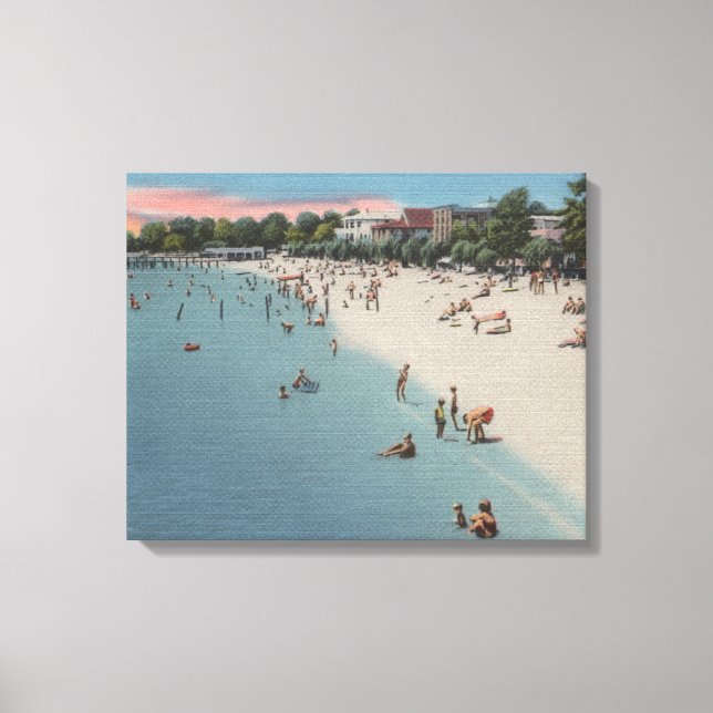 Colonial Beach, VA - Sunbathing & Swimming Scene Canvas Print (Front)