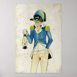 Colonial Bird Watercolor, Holding Old Lantern Poster
